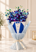 Stylish Orchid Bouquet in Tuxedo Wrap