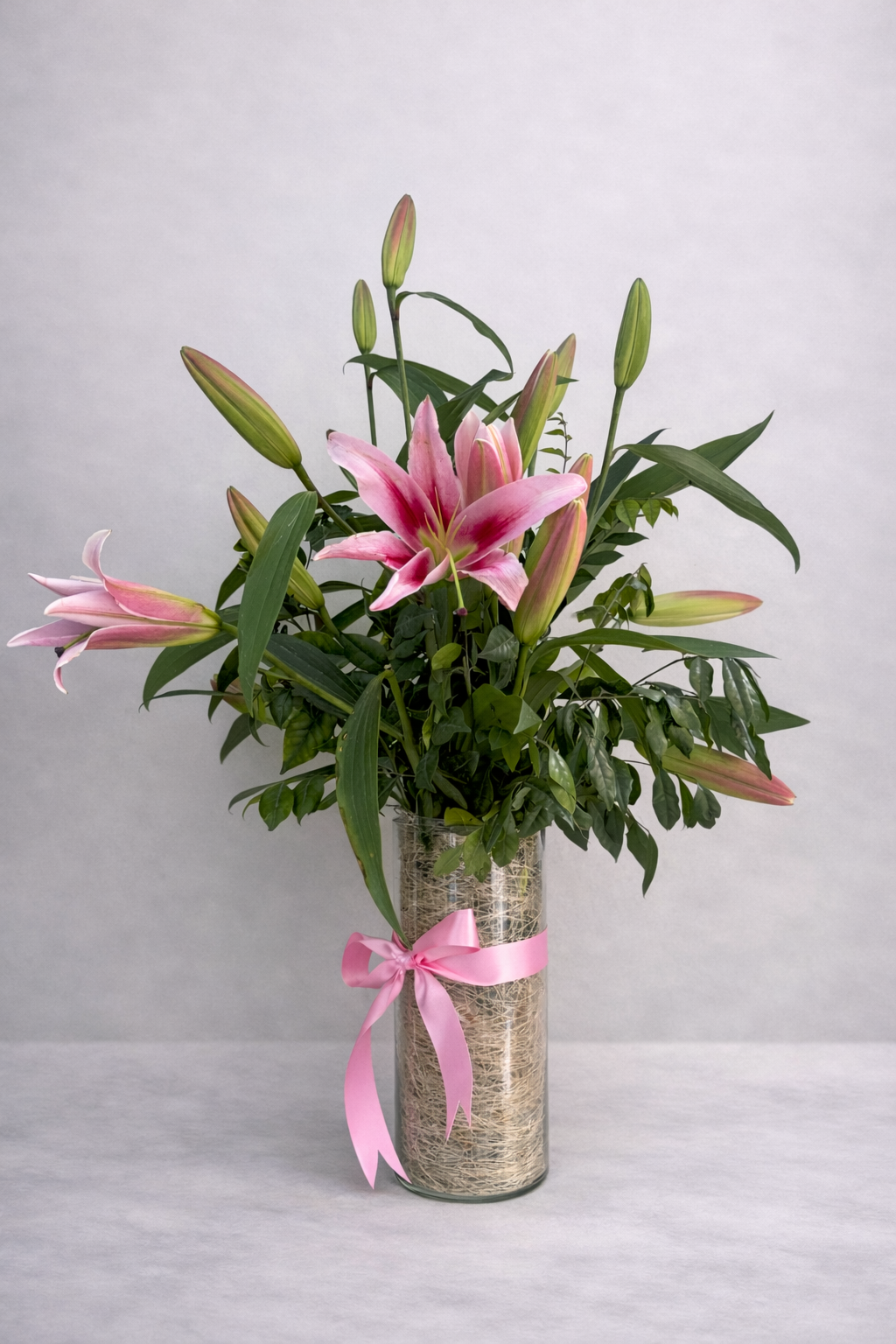 Timeless Pink Lilies in Glass Vase