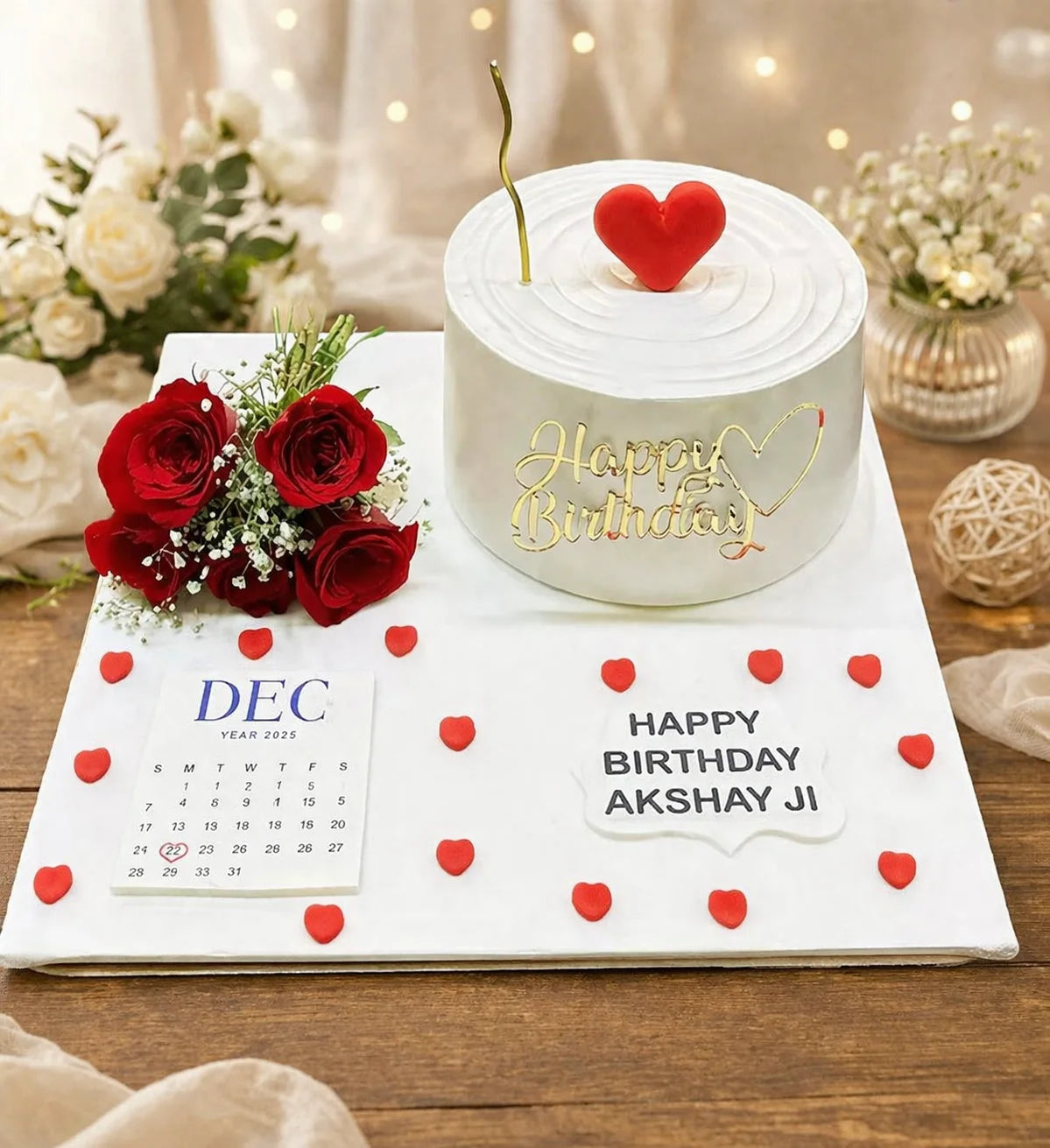 Birthday Cake Board with Red Roses
