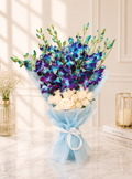 Blue Orchid & White Roses Bouquet