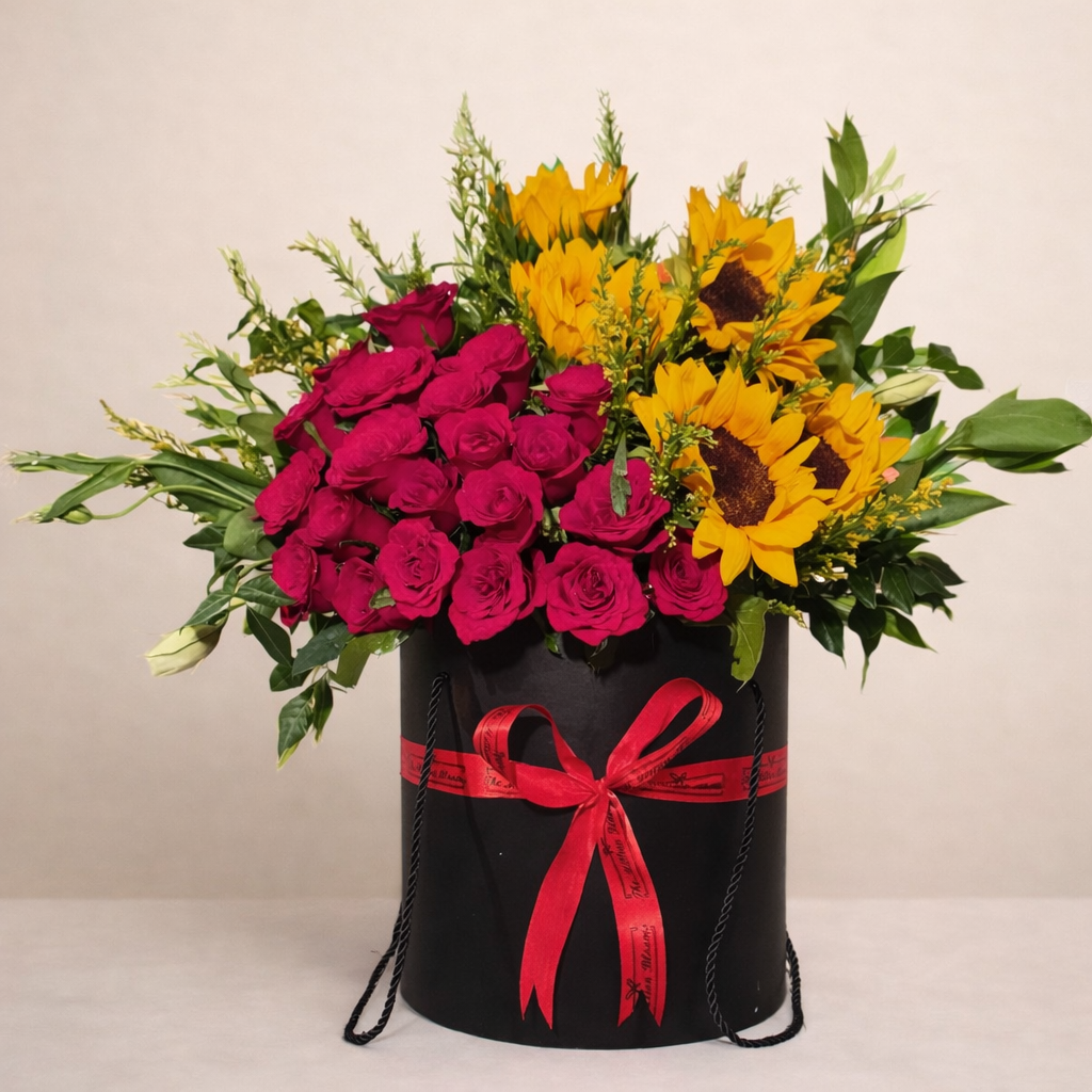 A Perfect Floral Pairing of Roses and Sunflowers