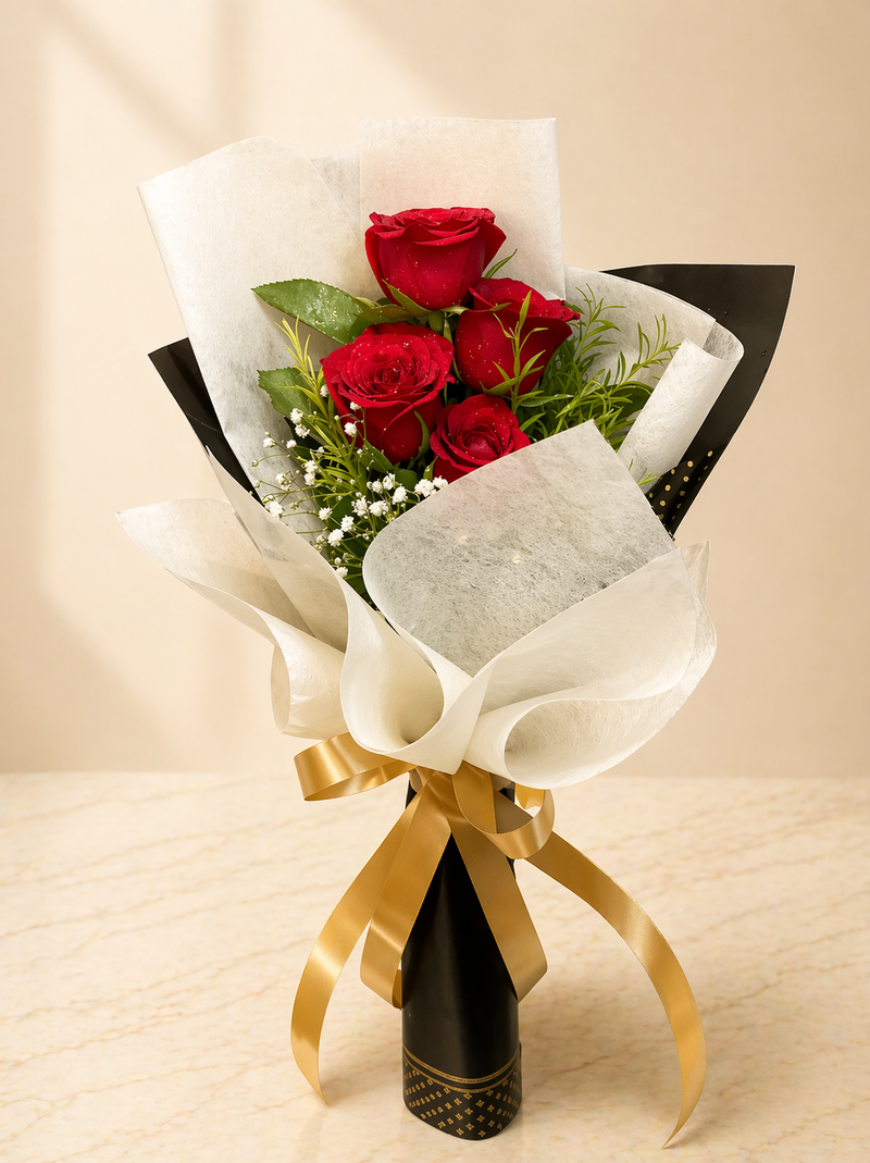 Red Rose Bouquet with Lush Green Accents