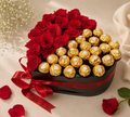 Red Roses & Ferrero Rocher in a Heart Box