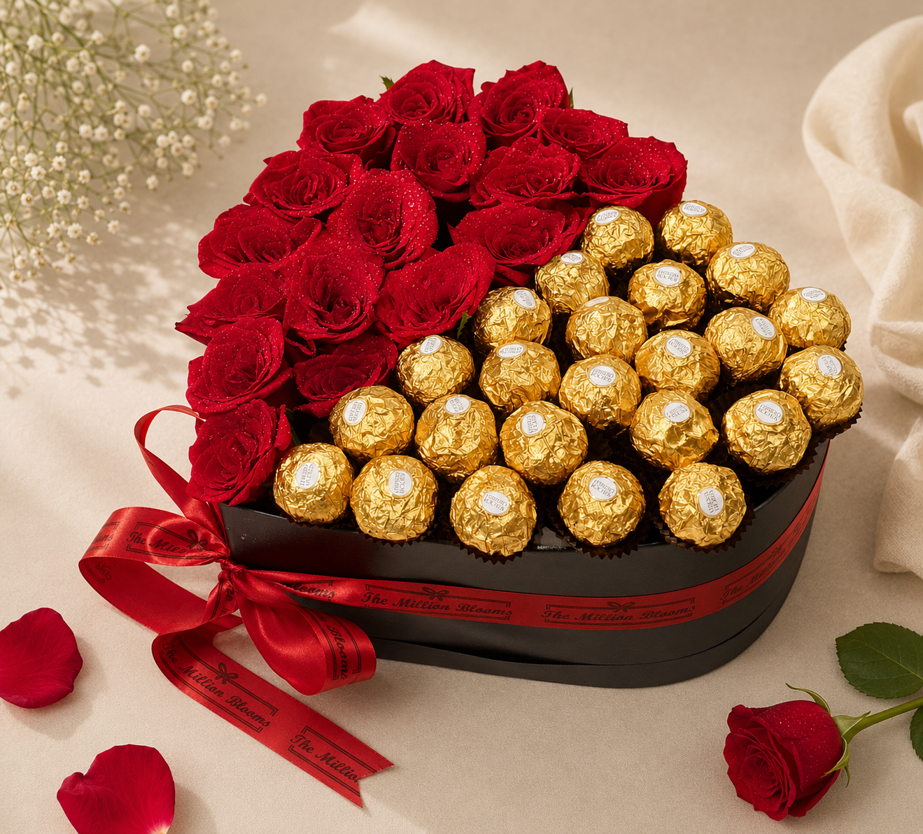 Red Roses & Ferrero Rocher in a Heart Box